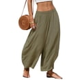 thumbnail image 2 of Lumtrix Womens Linen Wide Leg Boho Pants Summer Palazzo Casual Loose Elastic Waist Pants Baggy Beach Vacation Trousers Blue 2XL, 2 of 3