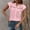 Pink, variant on Women's Short Sleeve T-Shirt, Back Button Top with Lace Trim and Flyaway Sleeves, Soft Stretch Casual Blouse