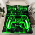 thumbnail image 2 of Feelyou Cartoon Green Gamepad Bed Sheets for Kids, Neon Square Honeycomb King Sheets, Modern Video Gamer Sheet Set, Super Cozy Room Decor, 4pcs, 2 of 7