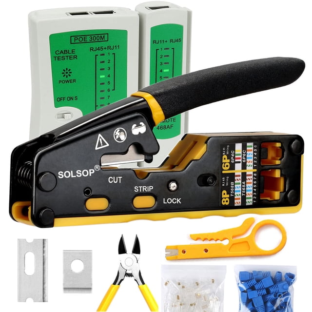Kit de herramientas de crimpado Solsop Pass Through RJ45 Ethernet Cat5e CAT6