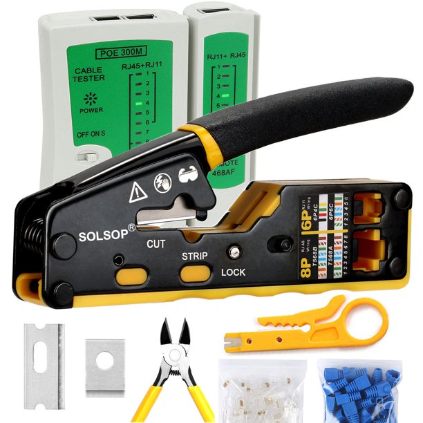 Kit de herramientas de crimpado Solsop Pass Through RJ45 Ethernet Cat5e CAT6