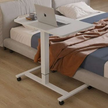Mobile Standing Desk Rolling Height Adjustable Stand up Desk Home Workstation With Desktop Stand and Sit Desk White 28"