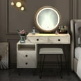 thumbnail image 2 of Giantex Makeup Vanity Set w/Lighted Mirror, Modern Dressing Table w/Storage Cabinet, Adjustable Brightness & Touch Screen for Bedroom, White, 2 of 10