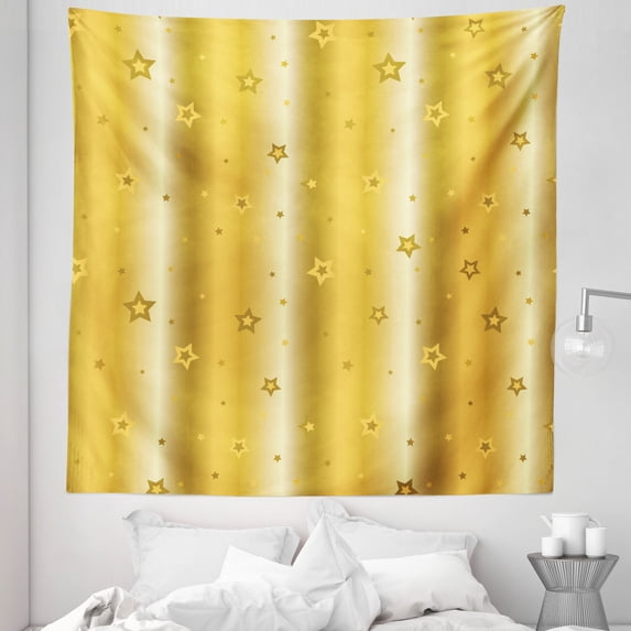 Retro Tapestry, Old Fashioned Vibrant Background with Star Abstract Design Print, Fabric Wall Hanging Decor for Bedroom Living Room Dorm, 5 Sizes, Yellow, by Ambesonne