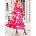thumbnail image 4 of Vestido PRETTYGARDEN para mujer, midi floral, escote en V, manga larga, talla XL, 4 of 9