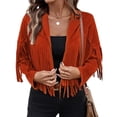 thumbnail image 2 of Chaquetas de Mujer de Piel Sintética de Ante con Flecos y Forro. Abrigos Cortos con Flecos. Imprescindibles de de Otoño. Rojo Óxido M, 2 of 7