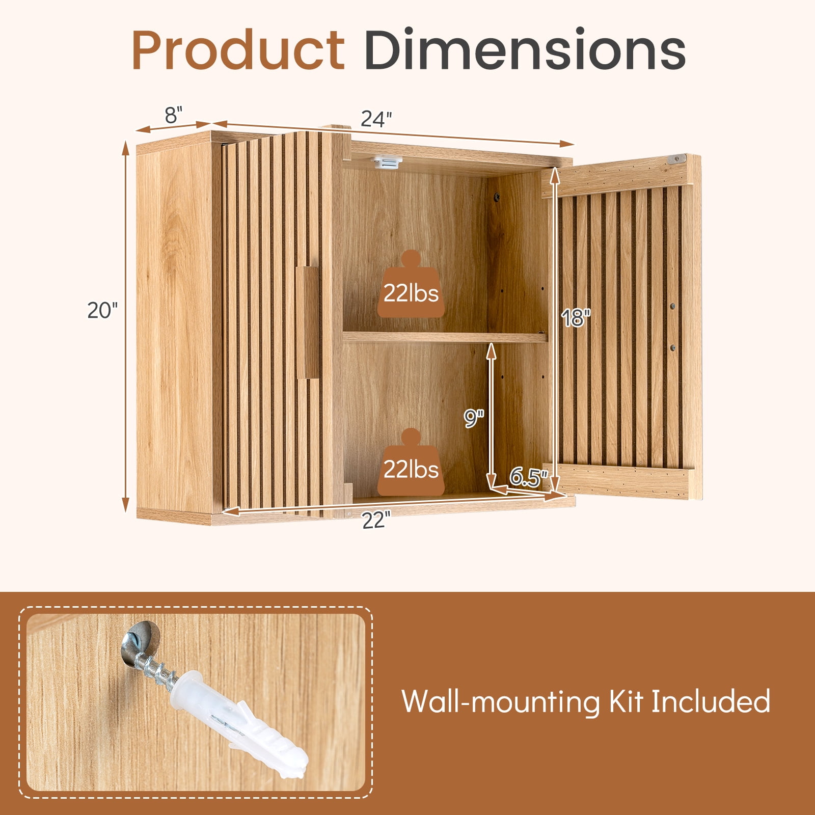 Costway Bathroom Wall Cabinet, Wall Mounted Medicine Cabinet , Adjustable Shelves