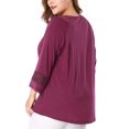 thumbnail image 3 of Unique Bargains Juniors' Plus Size Crochet Panel Kimono Raglan Sleeves Ruched Front Top Purple 4X, 3 of 7