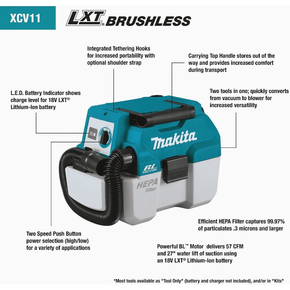 Makita 18V LXT 2 Gal. Lithium-Ion Brushless Cordless Wet/Dry Vacuum (Tool Only)