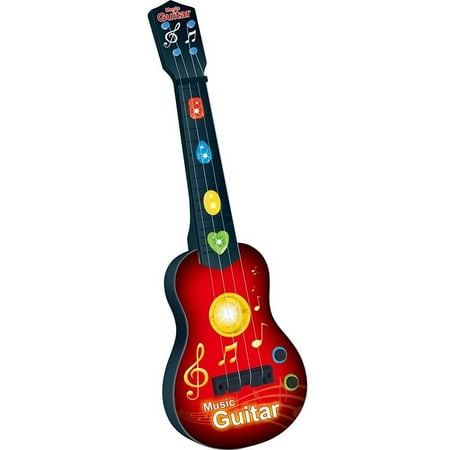 Electronic Guitar with Vibrant Sounds Electric Guitar 4 Strings Kids Children Musical Instruments Educational Toy Fun Musical Toys for Baby Toddlers (RED)