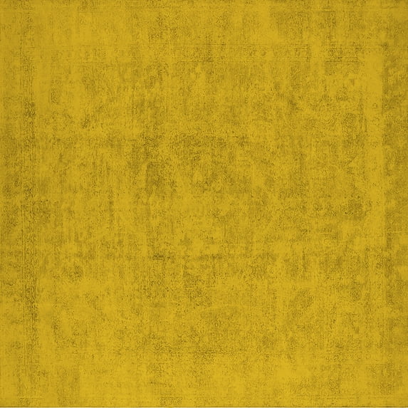 Ahgly Company Machine Washable Indoor Square Oriental Yellow Industrial Area Rugs, 8' Square