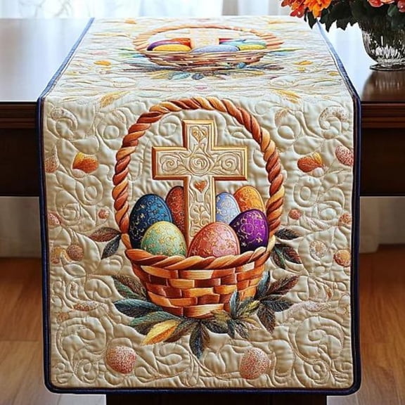 Christian Easter Table Runner, Cross Easter Egg Table Decor, Quilted Religious Table Runner, Farmhouse Centerpiece