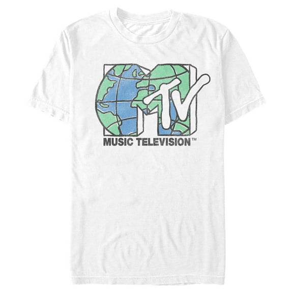Men's MTV Distressed Earth Day Logo  Graphic Tee White Medium