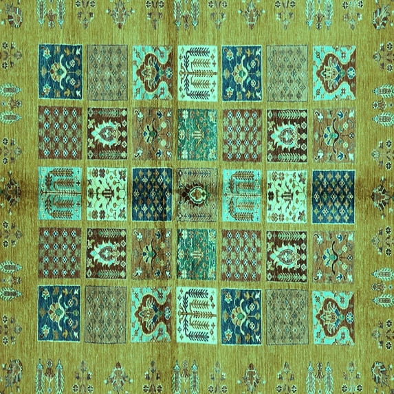 Ahgly Company Machine Washable Indoor Square Abstract Turquoise Blue Modern Area Rugs, 7' Square