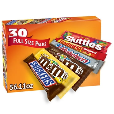 M&M's, Snickers, 3 Musketeers, Skittles & Starburst Variety Pack Full Size Candy Assortment - 30 Bars