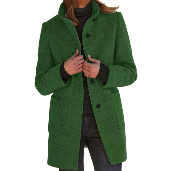 SNOWSONG Clearance! Suit Jackets for Women, Wool Coat for Women Plus Size Thicken Pea Coats Stand Collar Single Breasted Trench Coat 2025 Fashion Winter Jackets Green 2XL