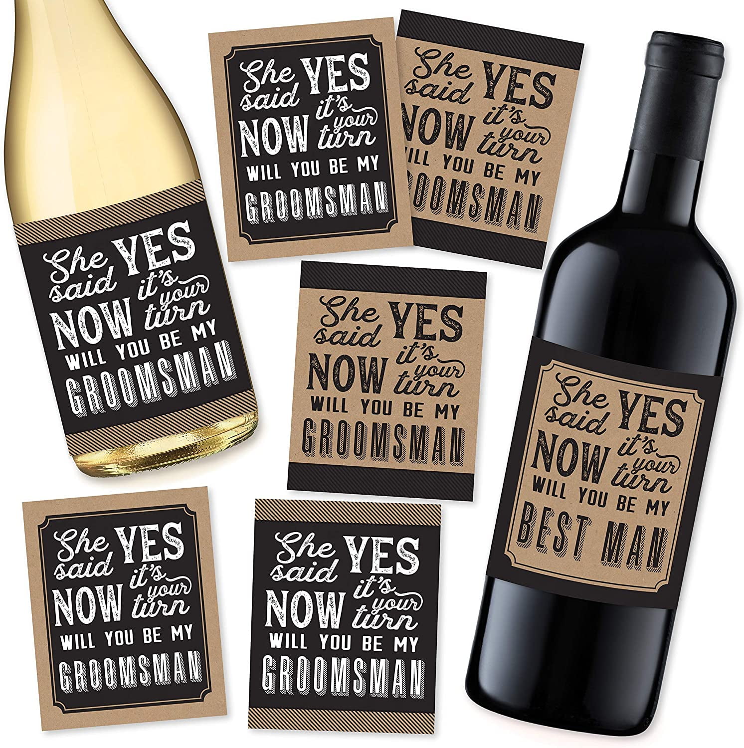 6 Will You Be My Groomsman + 1 BONUS Best Man Proposal Wine, Beer, Whiskey, Liquor Bottle Labels or Stickers Set, Wedding Engagement Supplies For ...