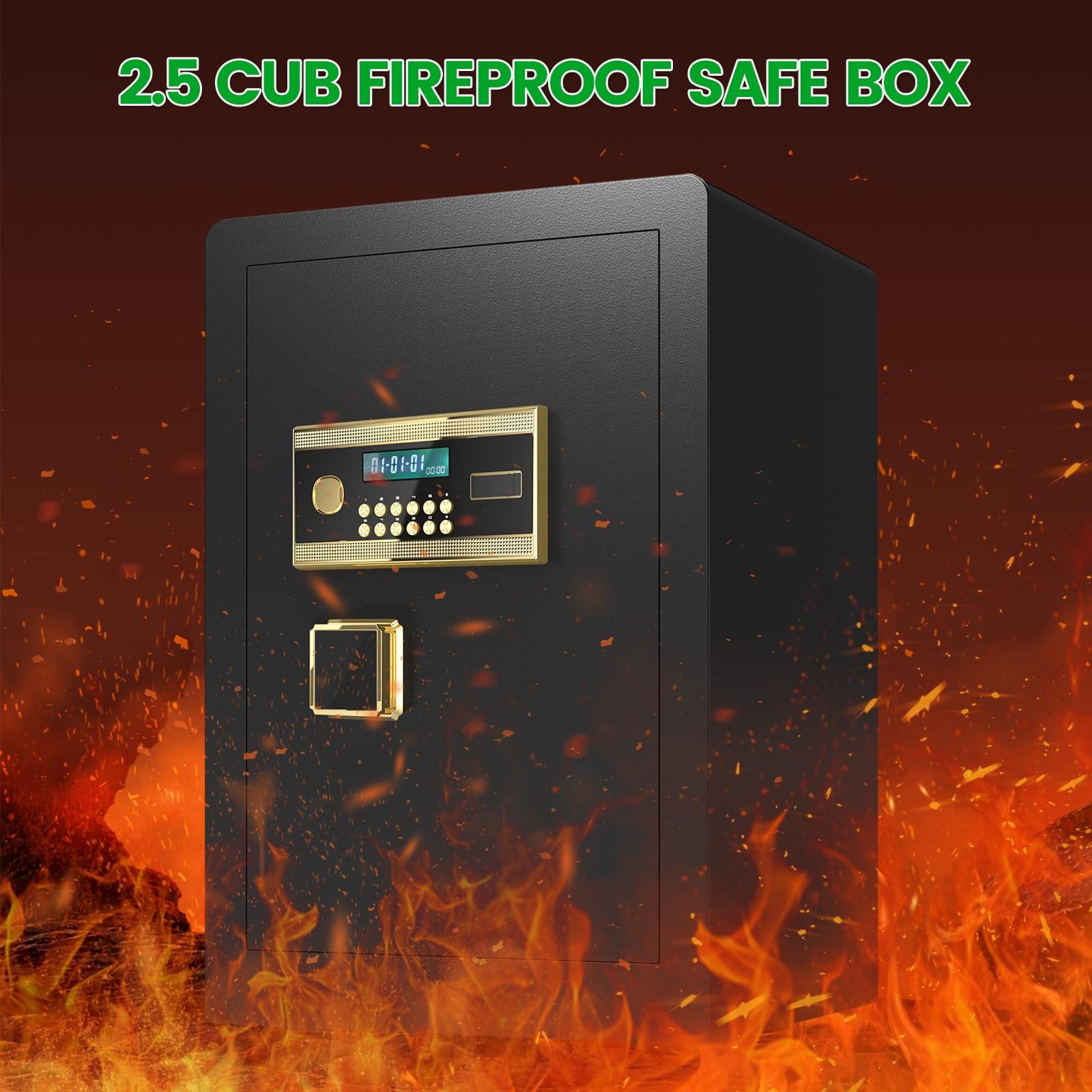 Extra Large Fireproof Waterproof Safe Box with Deposit Slot & Adjustable Shelf - Home & Office Security Safe with Soft PU Leather Lining, Large LCD Screen & Dual Alarm