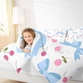 thumbnail image 4 of Homewish White Blue Ribbon Bedding Comforter Set for Child, Kawaii Princess Cartoon Twin Comforter Sets, Cute Cherry Fruit Reversible Bedding Set, Lightweight Room Decor, 2 Pieces, 4 of 8