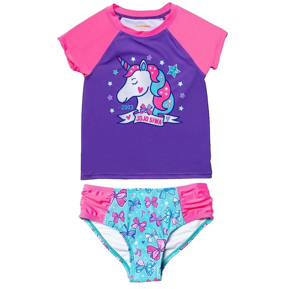 JoJo Siwa Girls' 2 Piece Rash Guard Swimsuit Set, Sizes 4-16