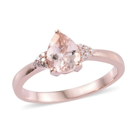 Quartz Vermeil Ring - Morganite Diamond Ring 925 Silver Vermeil Rose Gold Ct 1.3