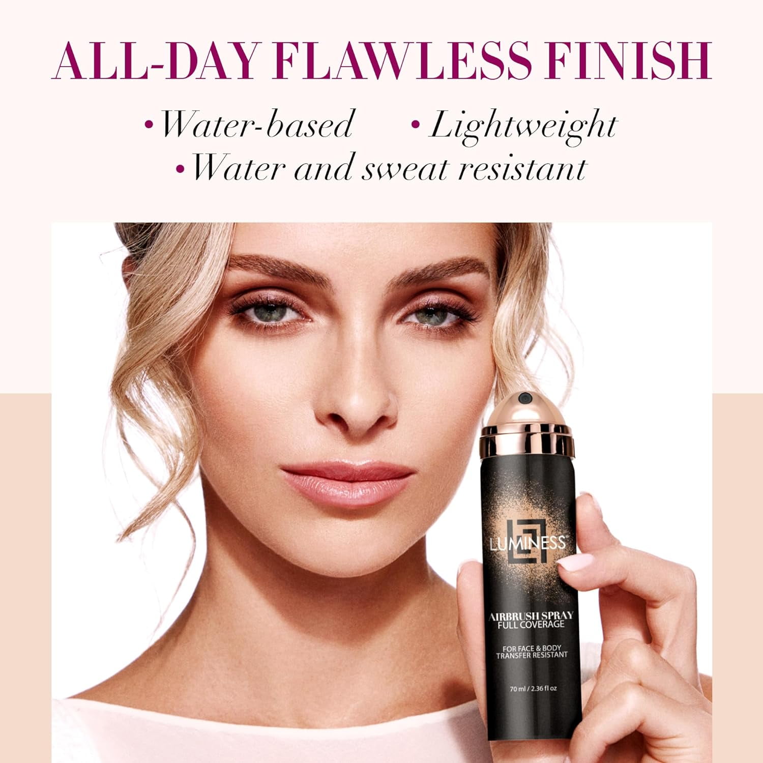 LUMINESS Spray Airbrush Foundation Makeup with Buffing Brush, Fair Shade 020 - Lightweight, Full Coverage Foundation for Face - Concealer for Seamless Blending, Natural-Looking Finish, 2.36 fl oz
