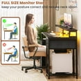 thumbnail image 4 of Homieasy Computer Desk with 3 Drawers, Home Office Desk with Power Outlet, 59'' Gaming Desk with Led Lights, Long Work Desk with Storage Shelves, Printer Cabinet and Monitor Shelf, Black, 4 of 7