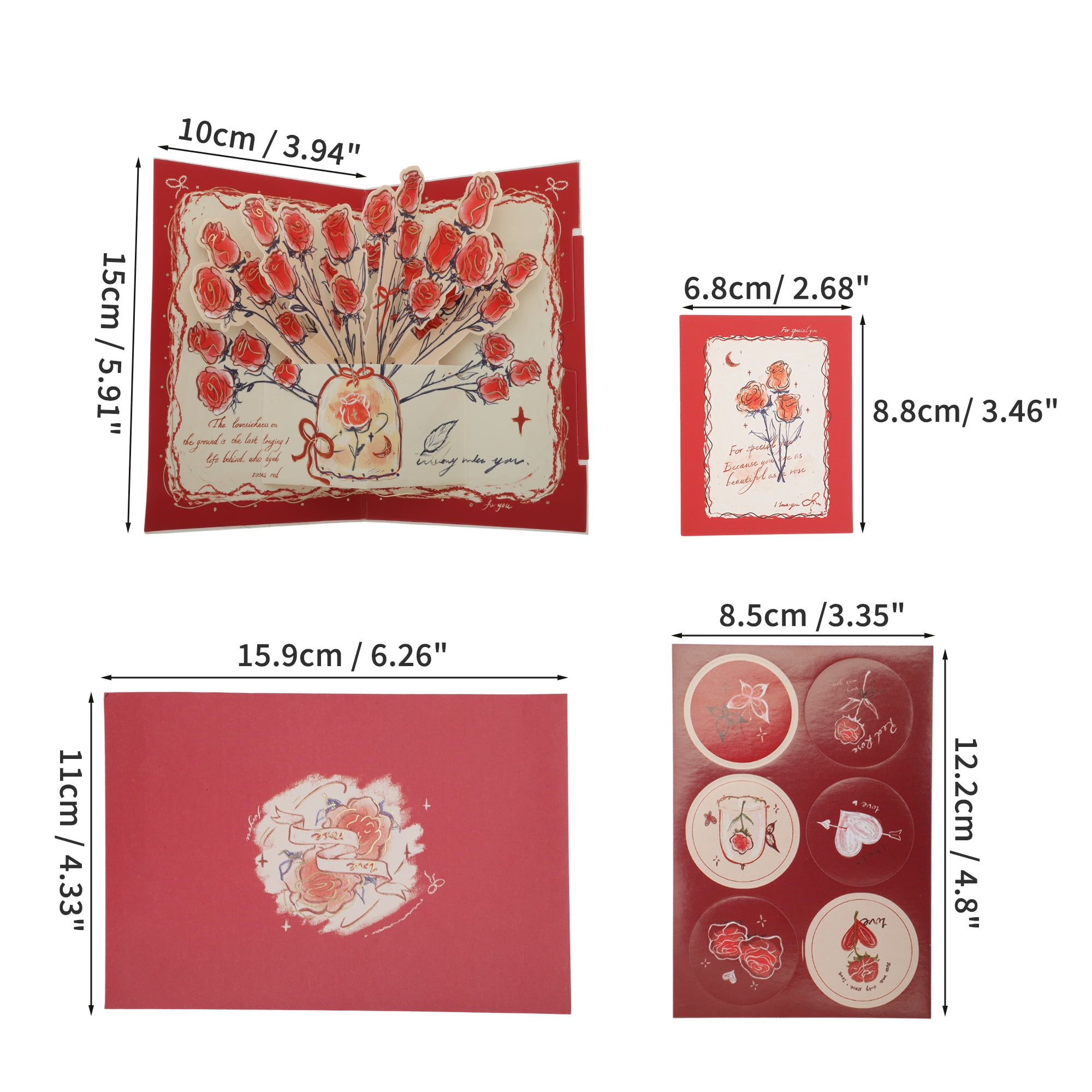 Unique Bargains Floral Pops Up Card 3D Greeting Cards with Envelope Red Bouquet 1
