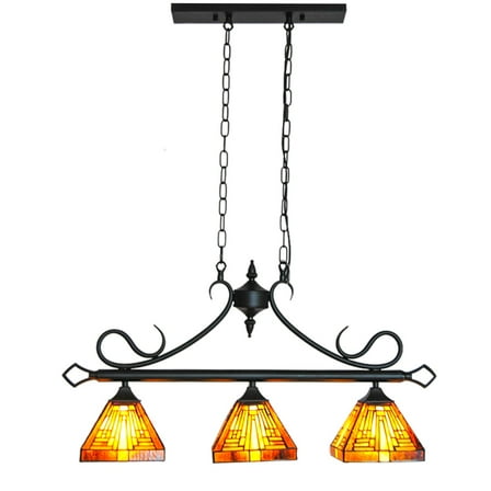 Miumaeov 3-light Vintage Hanging Lamp Tiffany Stained Glass Chandelier Ceiling Pendant Light Fixture