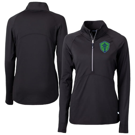 Women's Cutter & Buck Black Seattle Sounders FC Adapt Eco Knit Stretch Recycled Half-Zip Top