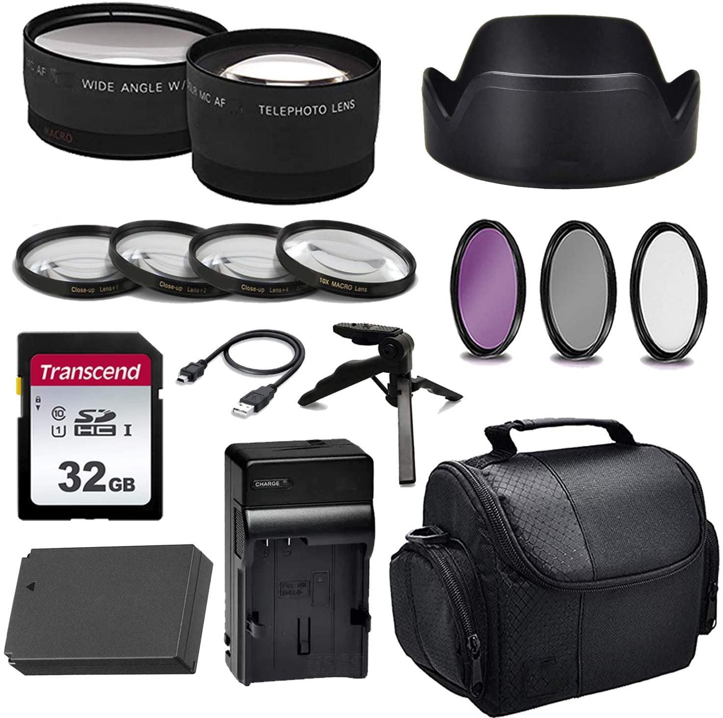 16pc DSLR Accessory Kit for Canon EOS m Series LPE12 Battery, Charger