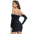 thumbnail image 6 of BEAUKEY Women Long Sleeves Crystal Bandage Dress Off Shoulder Evening Female Short Bodycon, 6 of 6