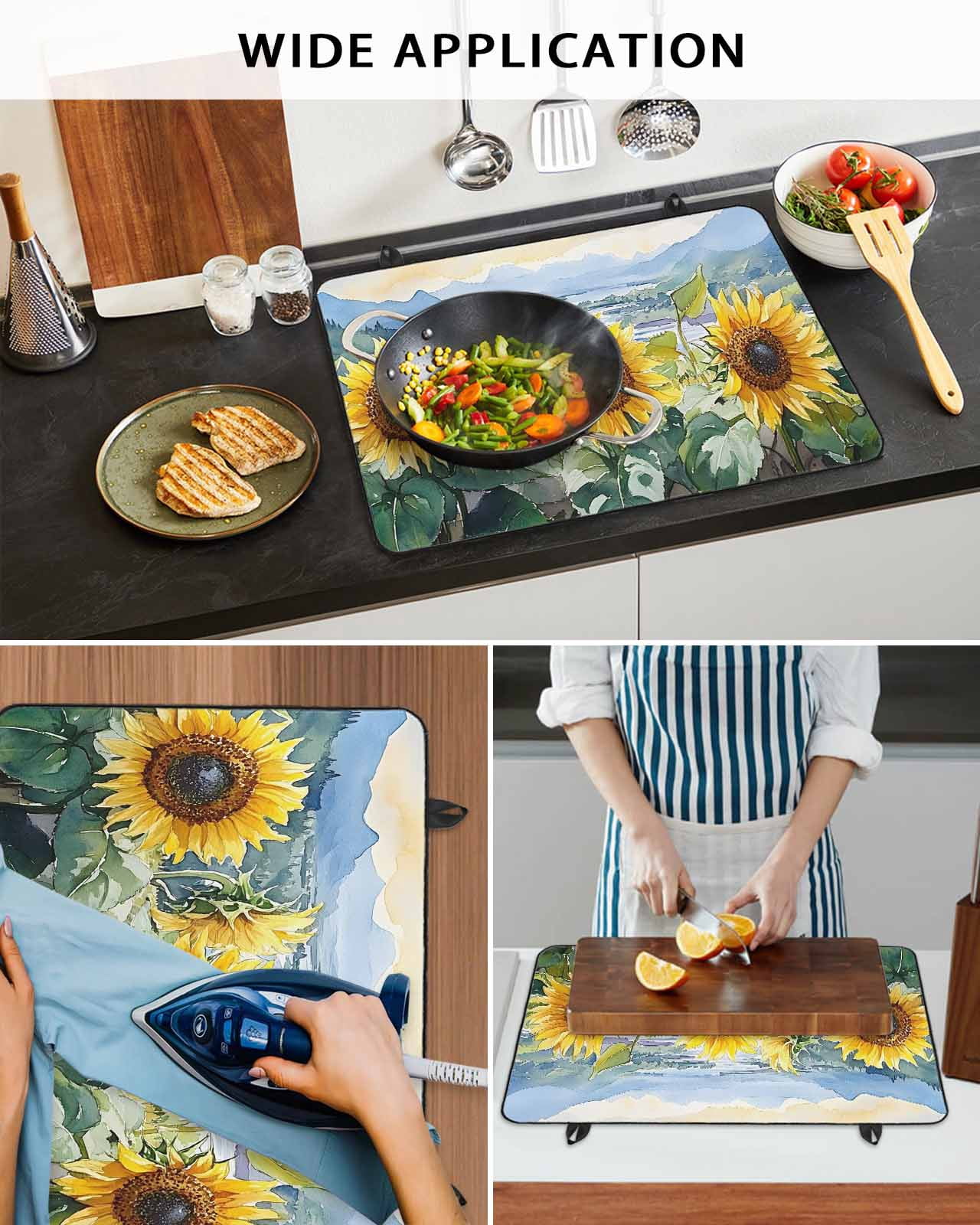 nqOlkjepod Large Induction Cooktop Protector Mat 24"x21", Watercolor Sunflower Stove Top Covers for Electric Stove, Summer Vintage Rustic Botanical Stove Burner Cover Mats, Glass Top Stove Cover
