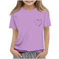 thumbnail image 4 of Delliss Girls Summer Short Sleeve T-Shirts Crewneck Solid Color Casual Tops Tees, 4 of 6