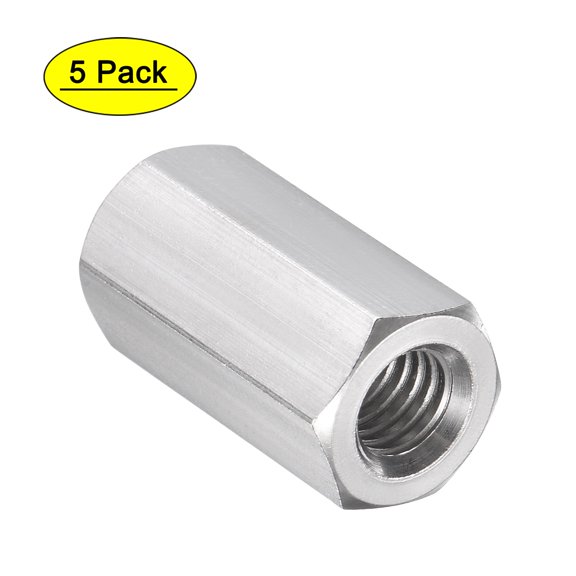 Uxcell M6 x 1.0-Pitch 20mm Length 304 Stainless Steel Metric Hex Coupling Nut, 5-Pack