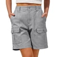 thumbnail image 6 of Bermuda Shorts for Women Cargo Shorts Knee Length 6 Pockets Elastic Waist Long Shorts for Summer Casual Light Gray XL, 6 of 7