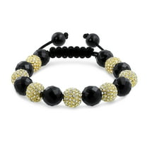 Bling Jewelry Womens Black Gold Tone Pave Crystal Ball Strand Bracelet Black Cord