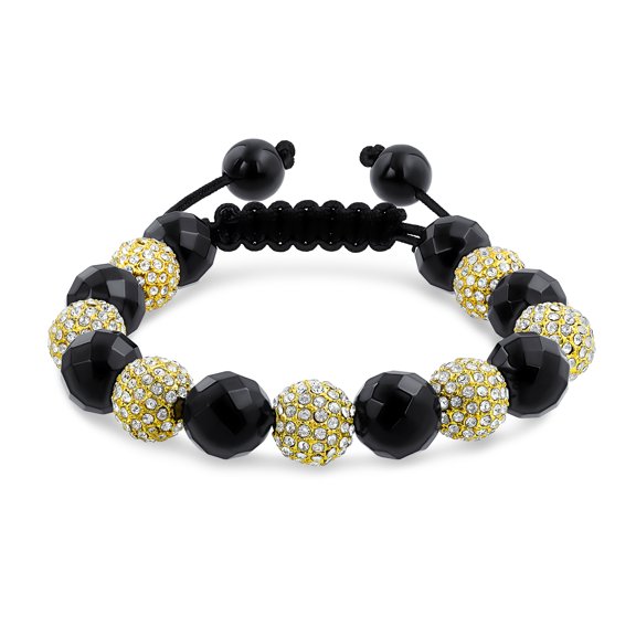 Bling Jewelry Womens Black Gold Tone Pave Crystal Ball Strand Bracelet Black Cord