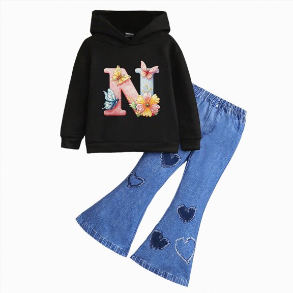 Gibobby Baby Kids Little Girl 2Pcs Fall Outfits 6 12 24 Months 2T 3T 4T 5T Long Sleeve Floral Print Pullover Tops Flare Pants Set Toddler Clothes Set(4-5 Years,F)
