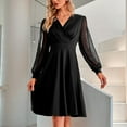 thumbnail image 2 of Women's Flowy V Neck Long Sleeve A Line Dress Elegant Jacquard Fabric Comfortable Casual Wear, 2 of 2