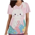thumbnail image 2 of LSLJS Blouse d'Uniforme de Travail à Manches Courtes Col en V avec Poches, Imprimé Œuf et Lapin de Pâques pour Femmes, 2 of 5