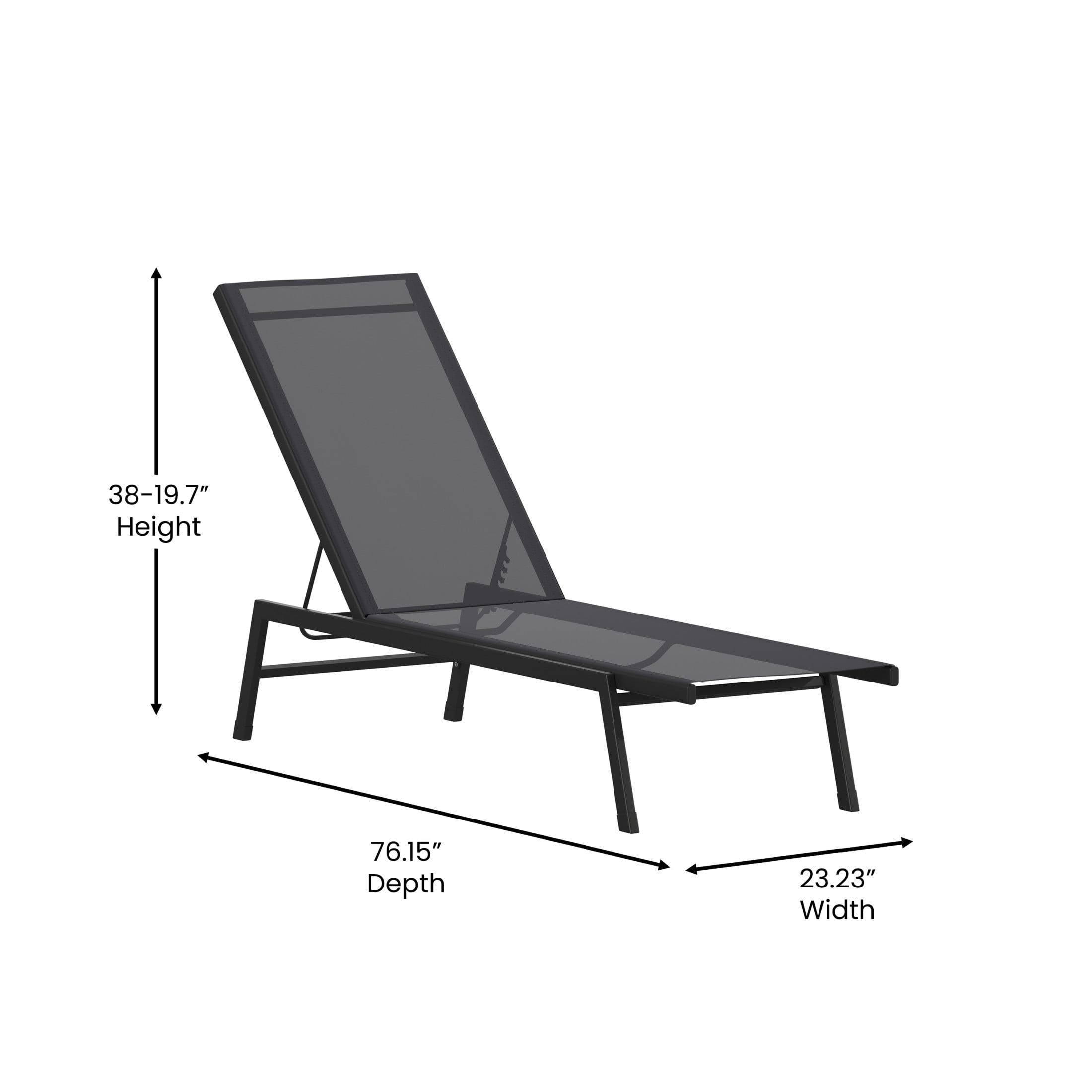 Flash Furniture Brazos Set of 2 Adjustable Chaise Lounge Chairs, Outdoor Five-Position Recliners, All Weather, Black/Black
