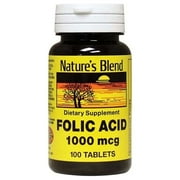 Nature's Blend Folic Acid Tablets, 1000 mcg, 100 Ct