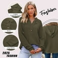 thumbnail image 4 of TEMOFON Hoodies for Women Long Sleeve Waffle Pullover Sweatshirts Fall Casual V Neck Sweatshirt Ladies Comfy Trendy Armygreen Hoody S, 4 of 9
