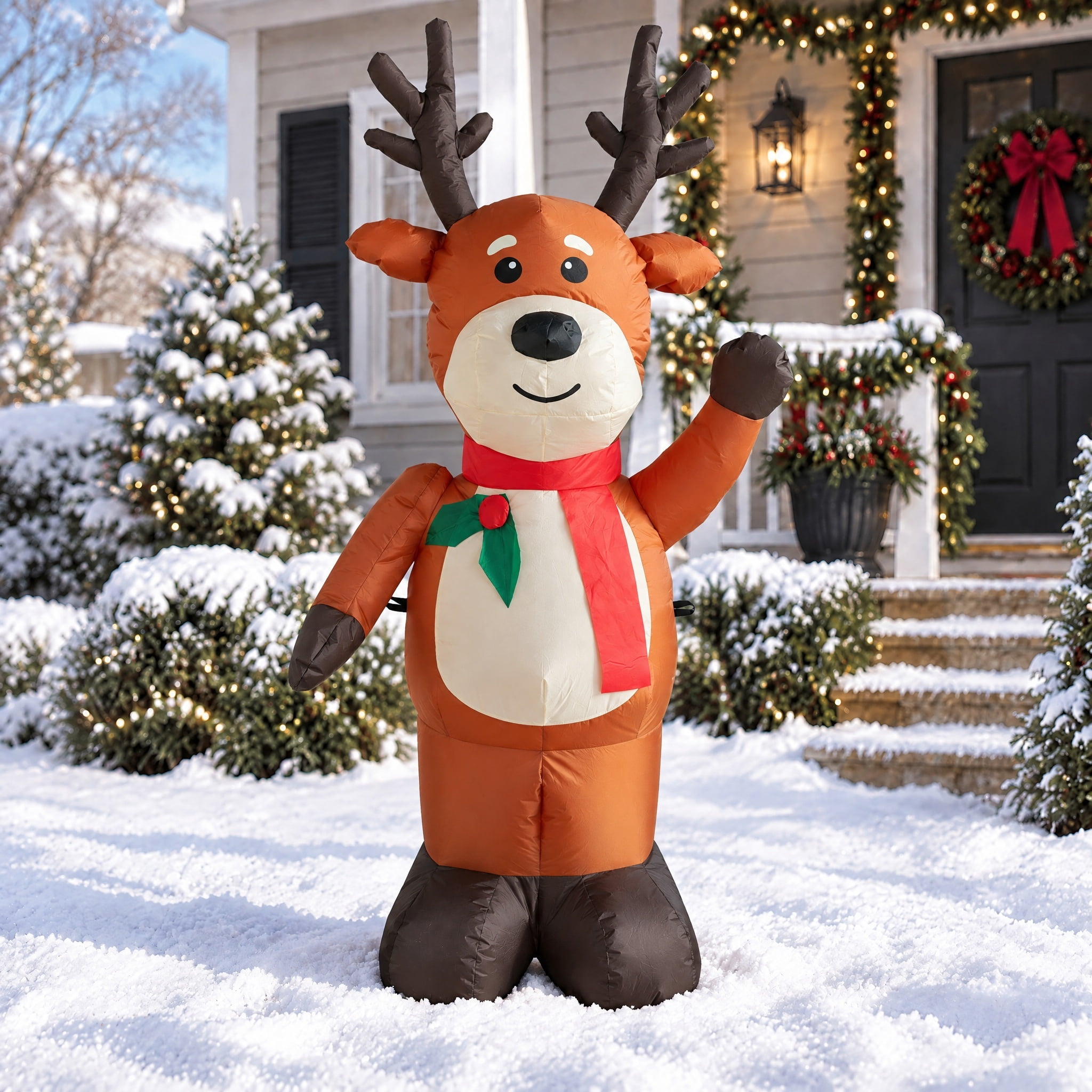 Multicolor Waving Reindeer Christmas Airblown Yard Inflatable, 4', by Holiday Time