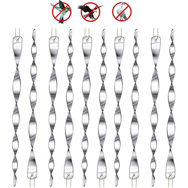 10 Piezas Repelente de Pájaros, Repelente de Pájaros Reflectante, Barra para Pájaros de 30 cm, Luz Espiral Reflectante de 360 Grados, Adecuado para Balcones, Árboles Frutales, Huertos (Plata)