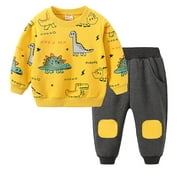 CAQNNI Toddler Baby Boy Clothes Boy Fall Winter Outfit Long Sleeve Letter Sweatshirt Plaid Jogger Pants Set (3-4 Years)