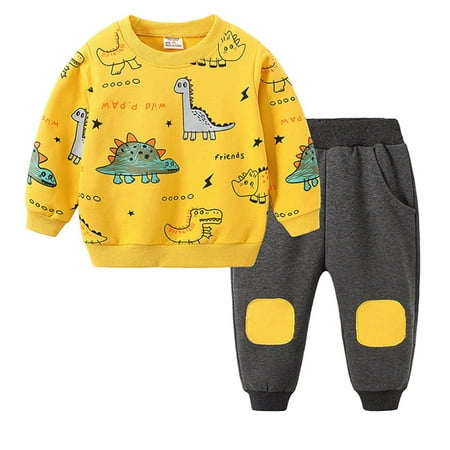 adviicd Children s Cotton Sportswear Loose Fashion New Long-Sleeved Small Animal Boys Suit (Yellow 4-5 Years)