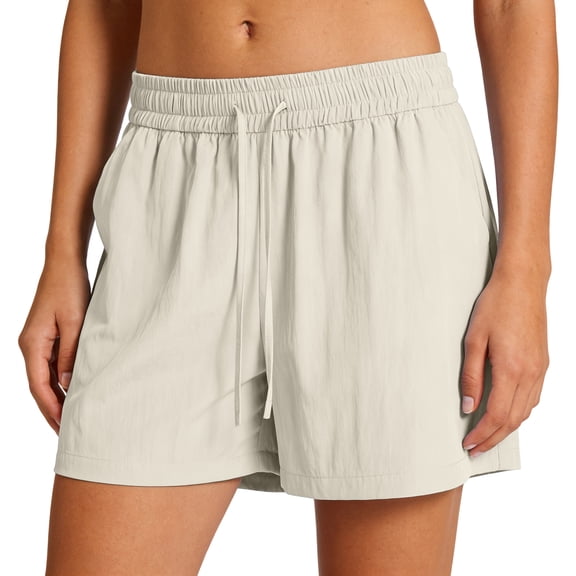 UDAUDU Women's Running Shorts Quick Dry Athletic Shorts 2026 Summer Baggy Drawstring Knee Length Wide Leg Pants with Pockets Beige S