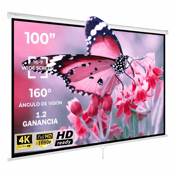 Pantalla Proyector Manual 100pulg. AUDIOTEK Blanco Intenso Blackout 16:9 Quick Release